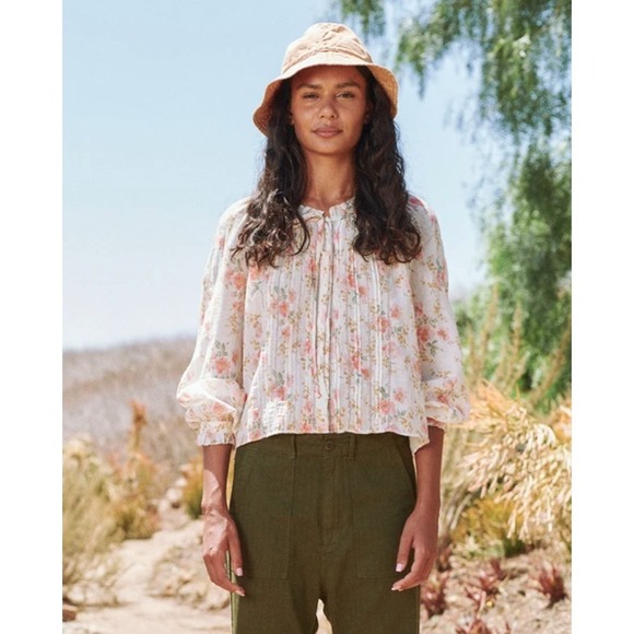 The Great. Valley Top Womens Small Pink Sweet Pea Floral Ruffle Cottagecore $325 - Picture 2 of 11